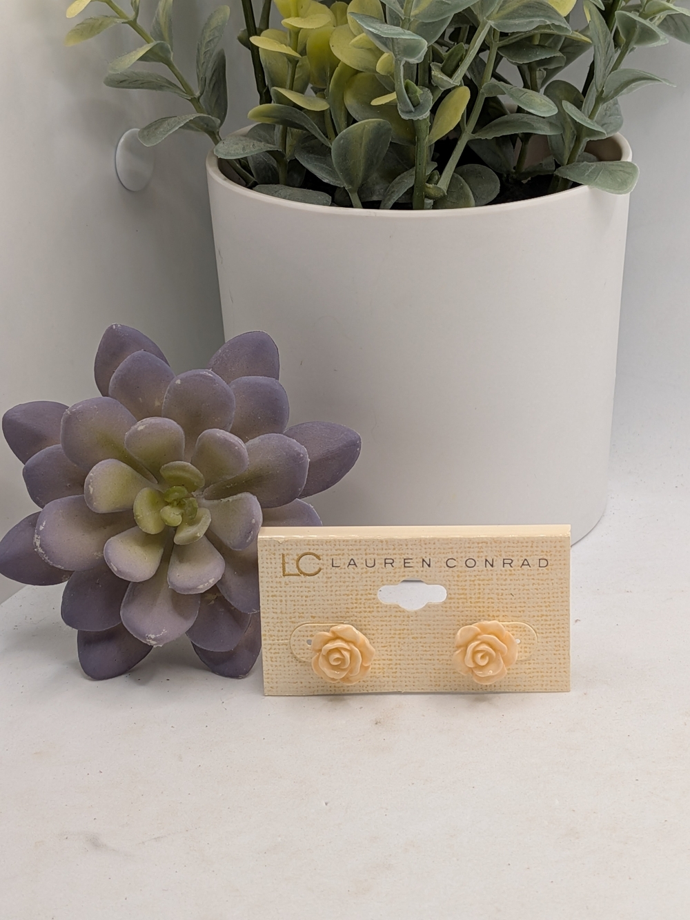 LC Lauren Conrad Peach Floral Rose Stud Earrings